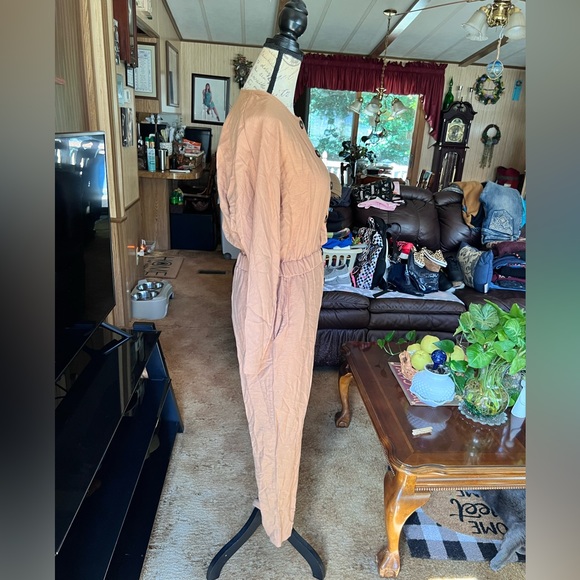 ASOS Design textured button front jumper in camel jumpsuit. - Picture 11 of 16